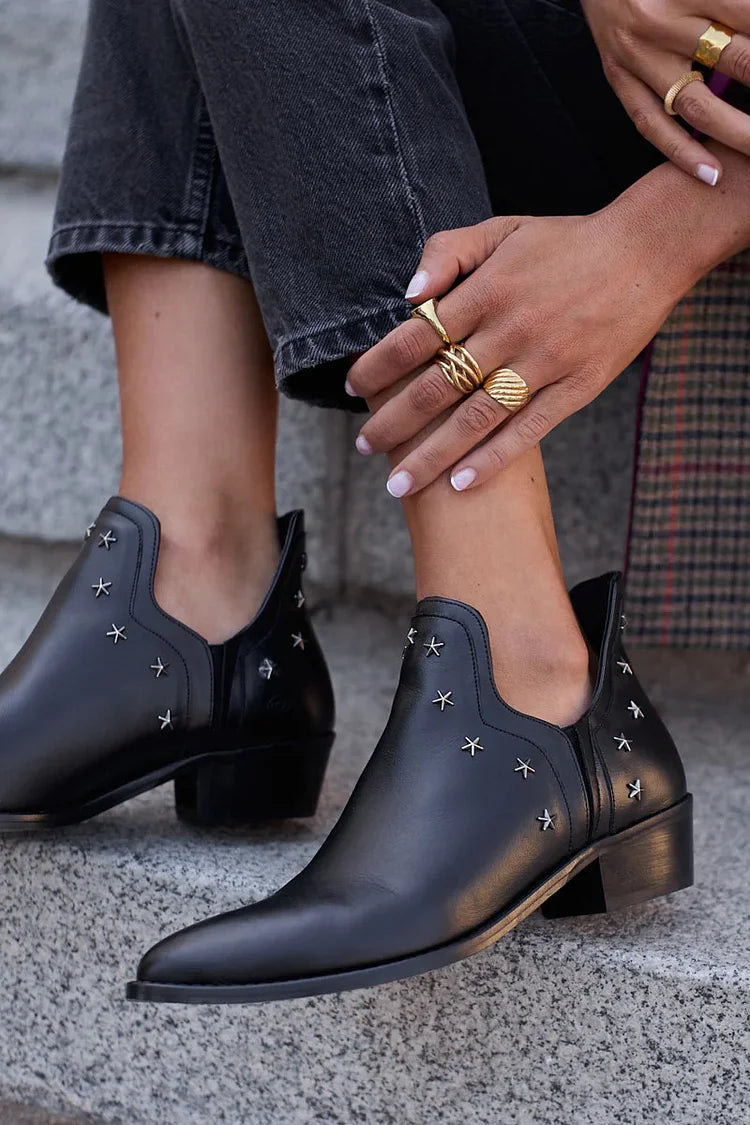 Tavelle | Women's Star Studded Ankle Boots - Black - Image 2