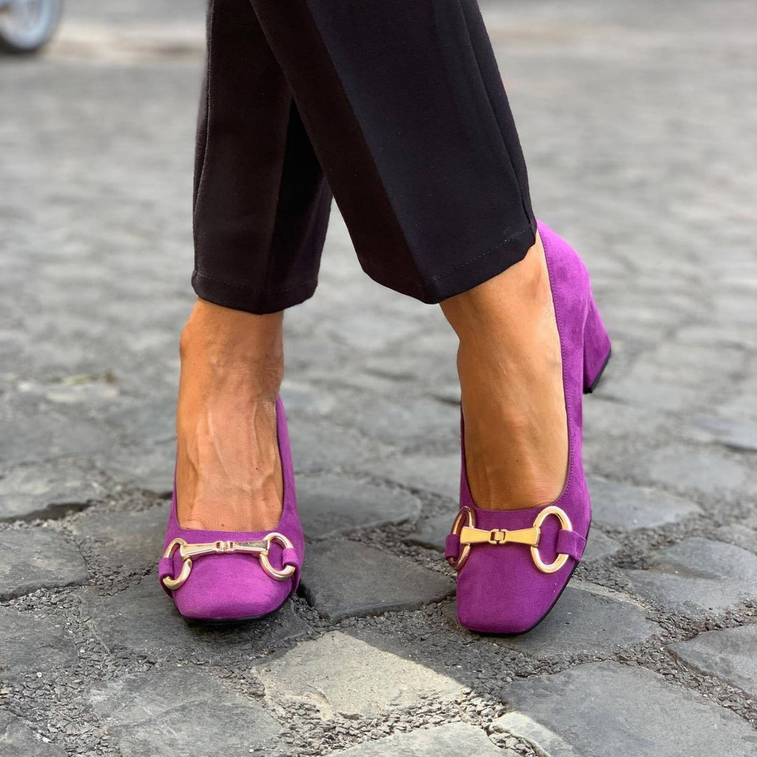 Taverell | Women's Block Heel Loafer Pumps - Purple - Image 1