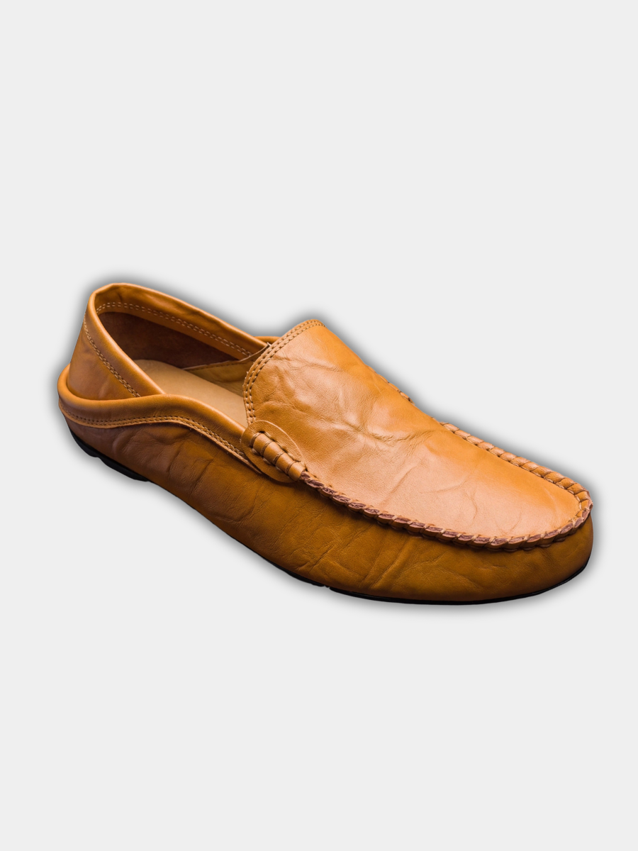 Taveska | Women's Slip-On Leather Loafer Flat - Camel - Image 1