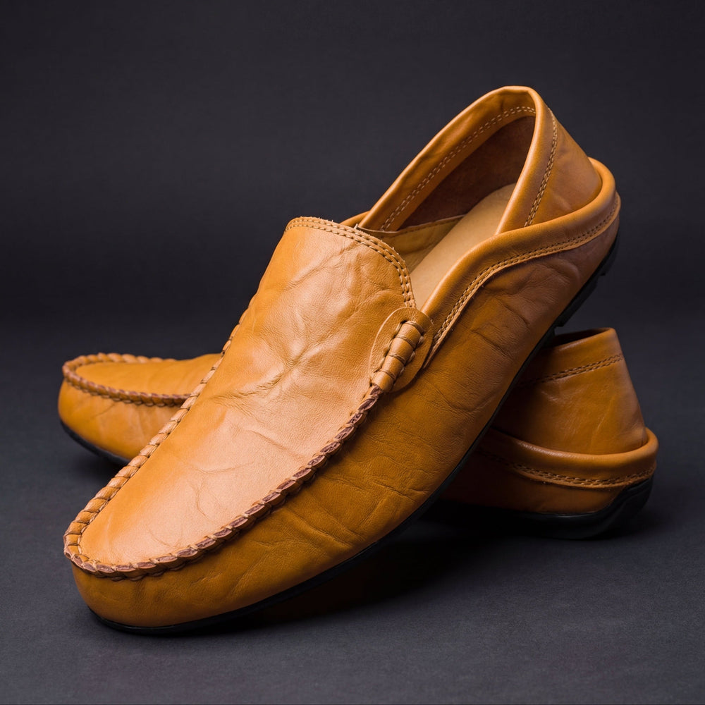 Taveska | Women's Slip-On Leather Loafer Flat - Camel - Image 2