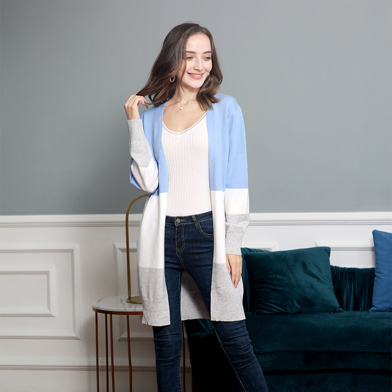 Tavewyn | Women's Colorblock Open Front Long Cardigan - Image 1