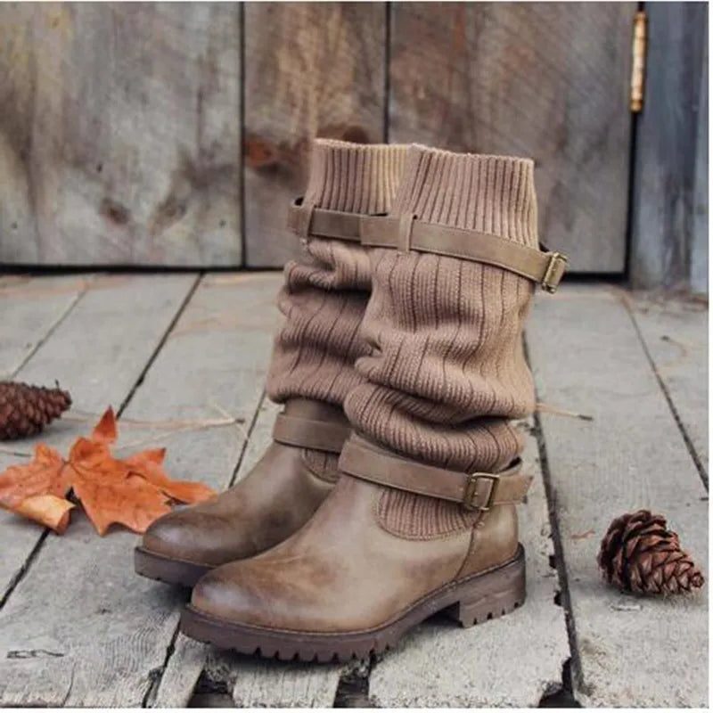Tavewyn | Women's Knit Slouch Mid-Calf Winter Boots - Image 1