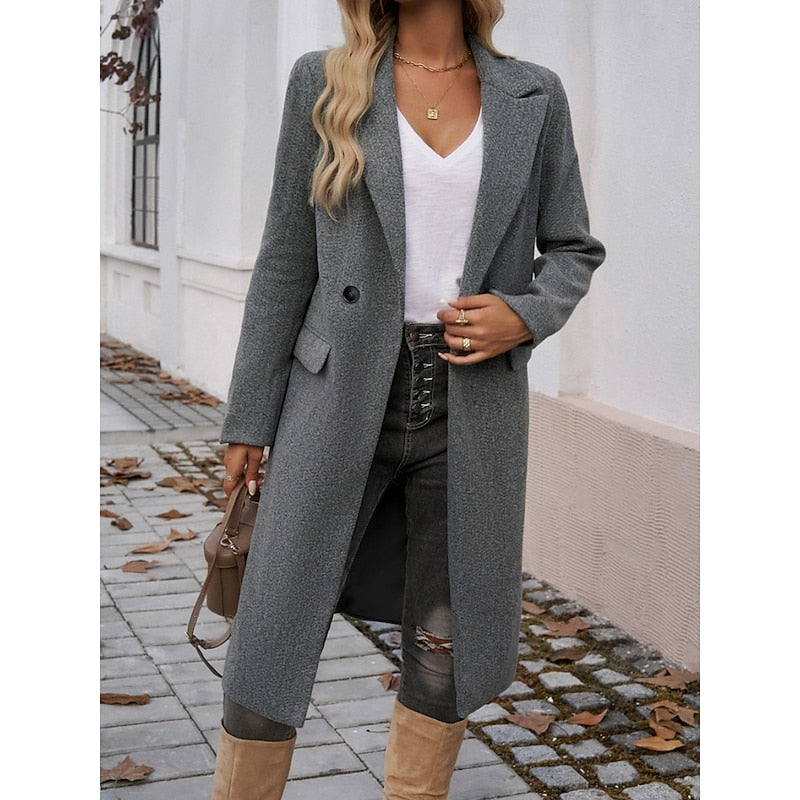 Telvara | Women's Winter Coat Long Tailored Overcoat - Dark Grey - Image 1