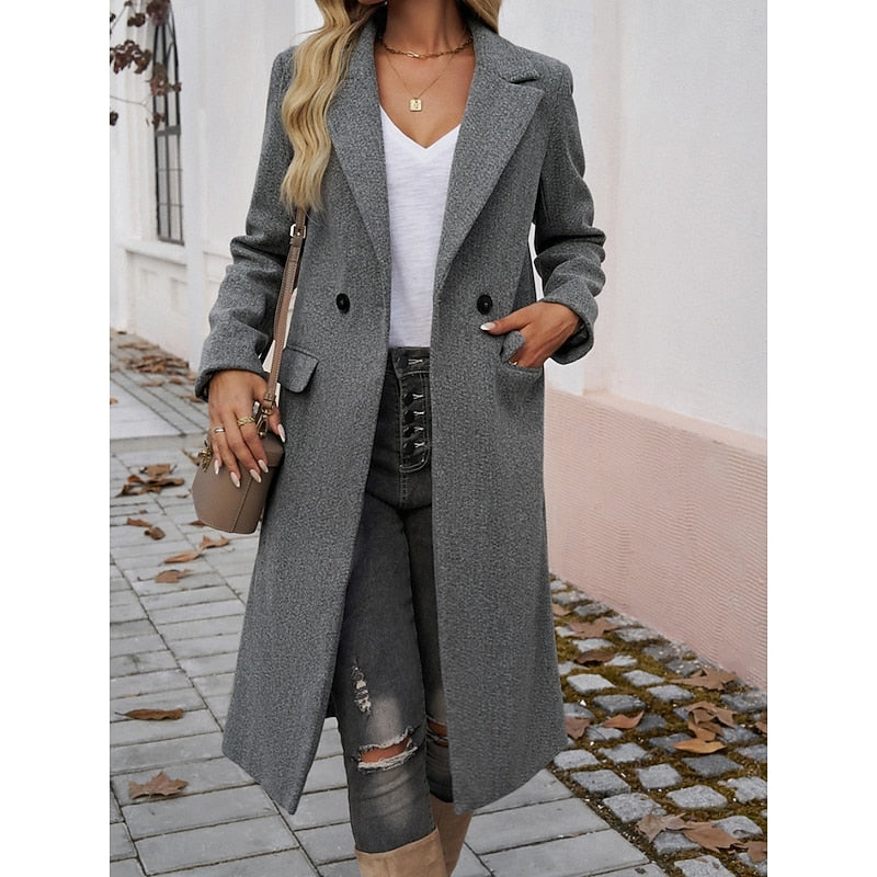 Telvara | Women's Winter Coat Long Tailored Overcoat - Dark Grey - Image 2