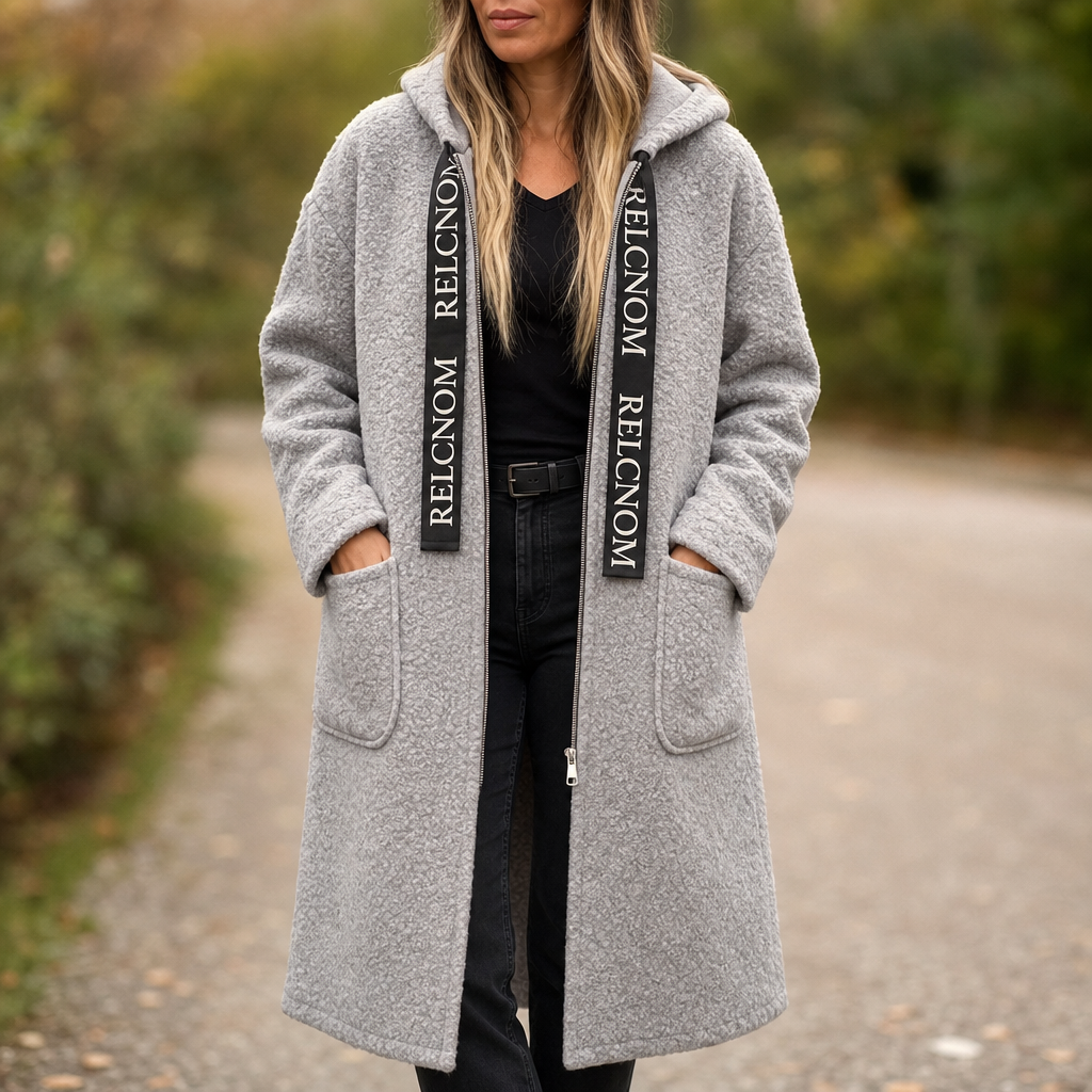 Telvorna | Women's Winter Coat Hooded Long - Light Grey - Image 1