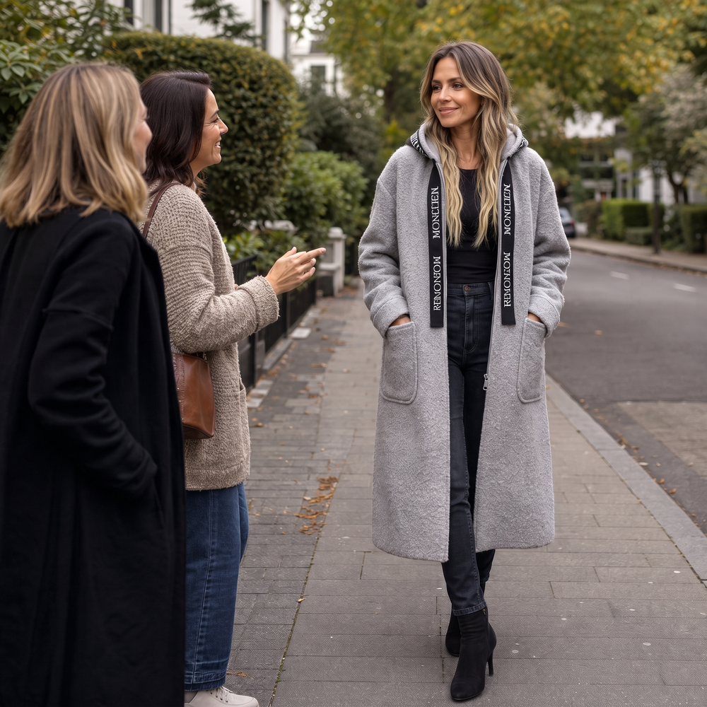 Telvorna | Women's Winter Coat Hooded Long - Light Grey - Image 2