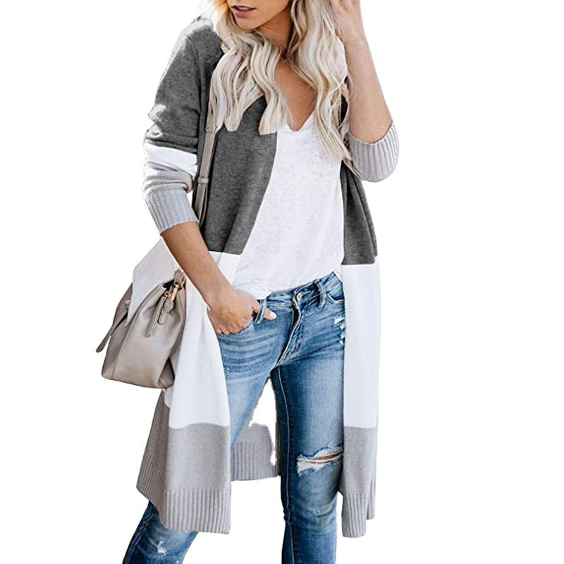 Thalvene | Women's Colorblock Open Front Long Cardigan - Image 1