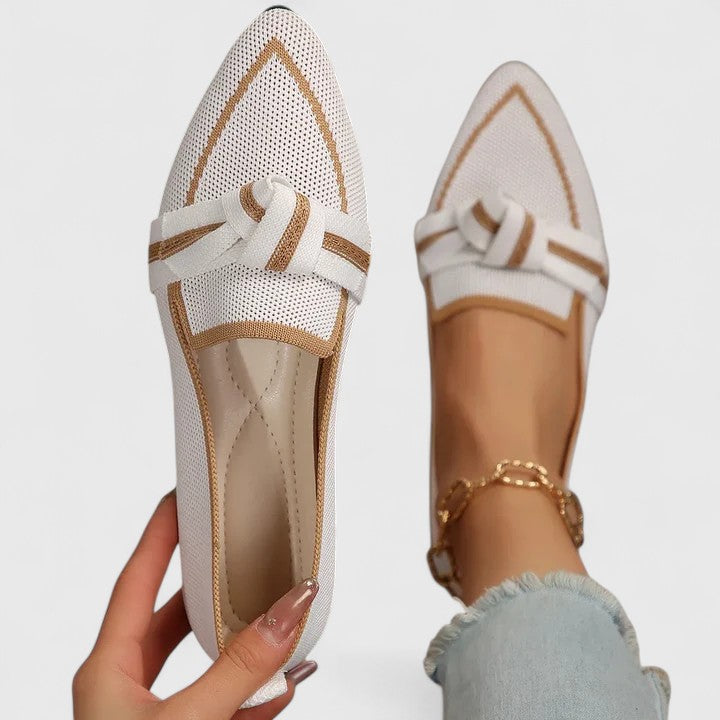 Thessamine | Women's Pointed Toe Loafers Slip-On Flats - White - Image 1
