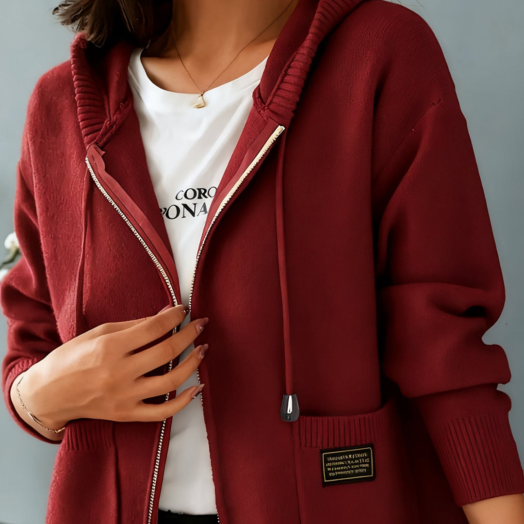 Threnody | Women's Zip-Up Hooded Cardigan - Burgundy - Image 1