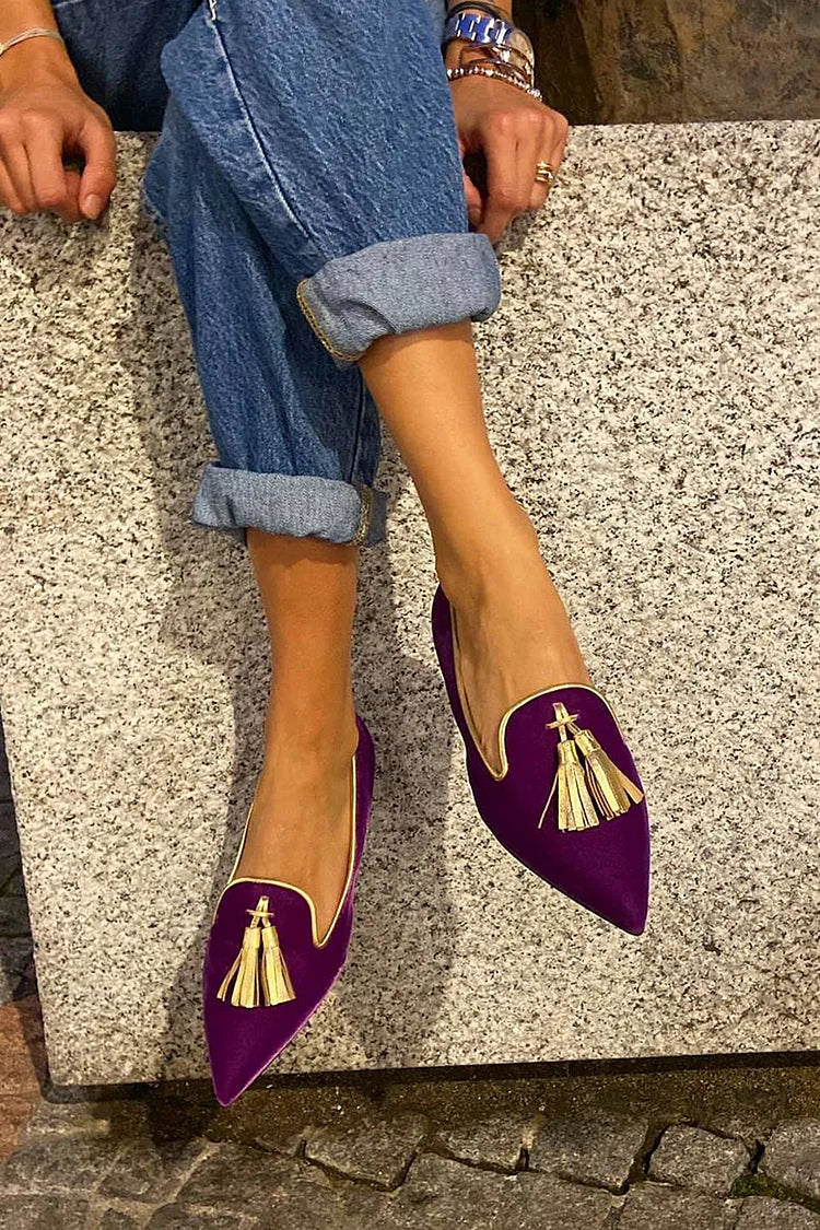 Tindrel | Women's Pointed Toe Tassel Loafer Flats - Purple - Image 1