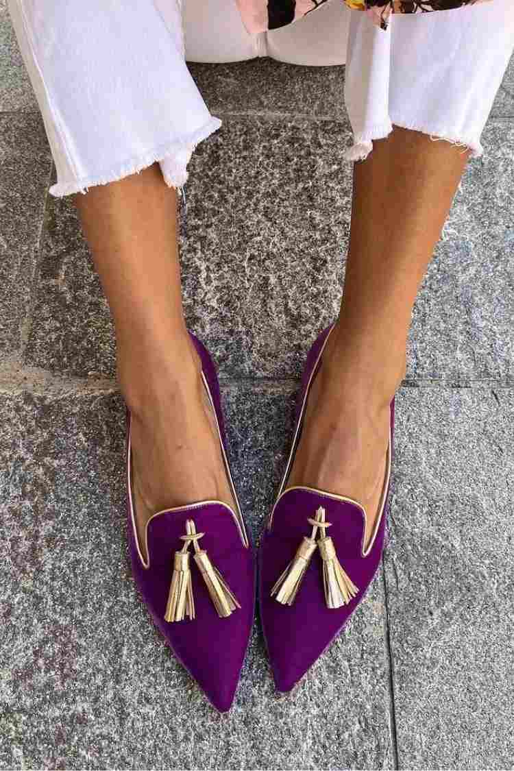 Tindrel | Women's Pointed Toe Tassel Loafer Flats - Purple - Image 2
