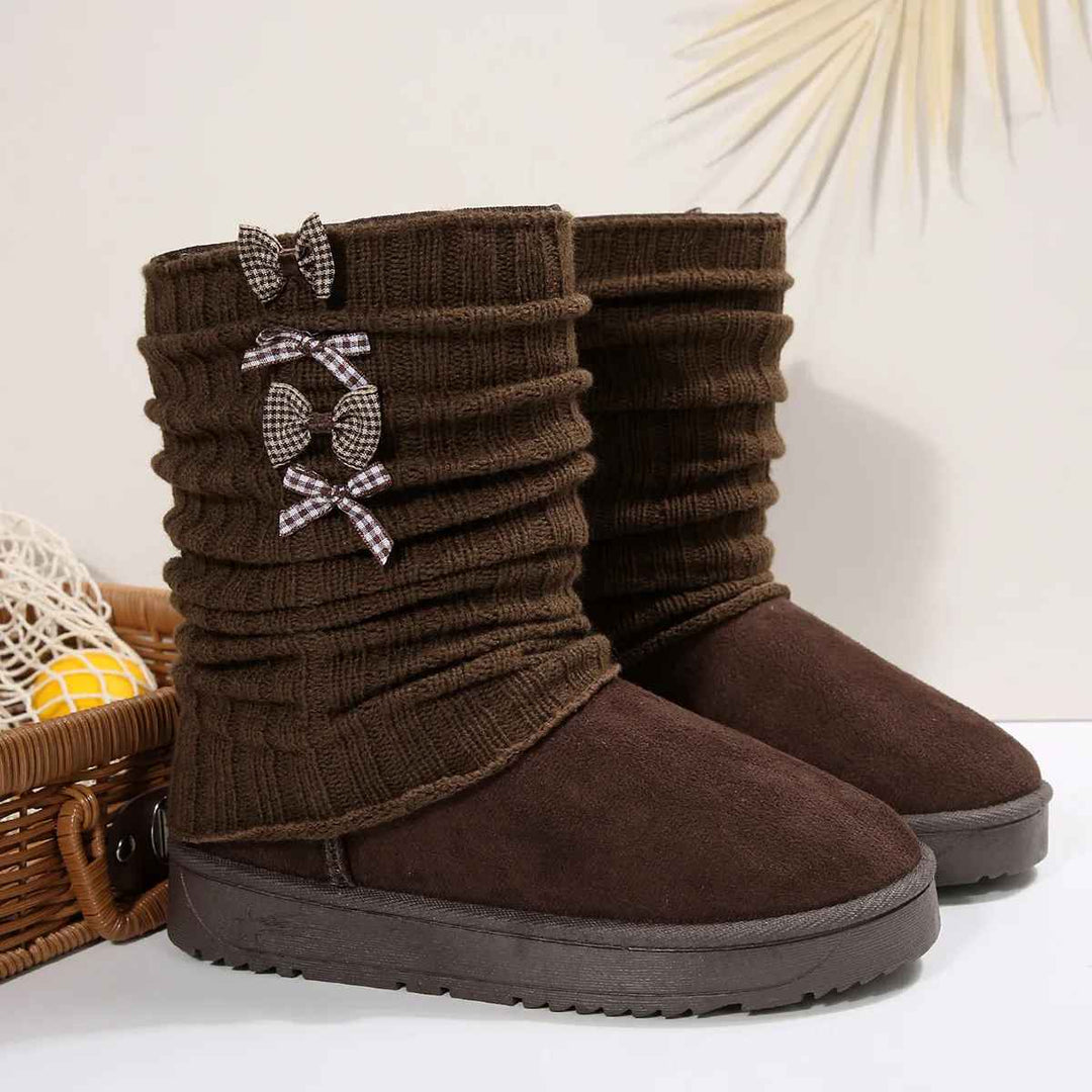 Tivorra | Women's Waterproof Winter Boots Knit Cuff - Dark Brown - Image 1