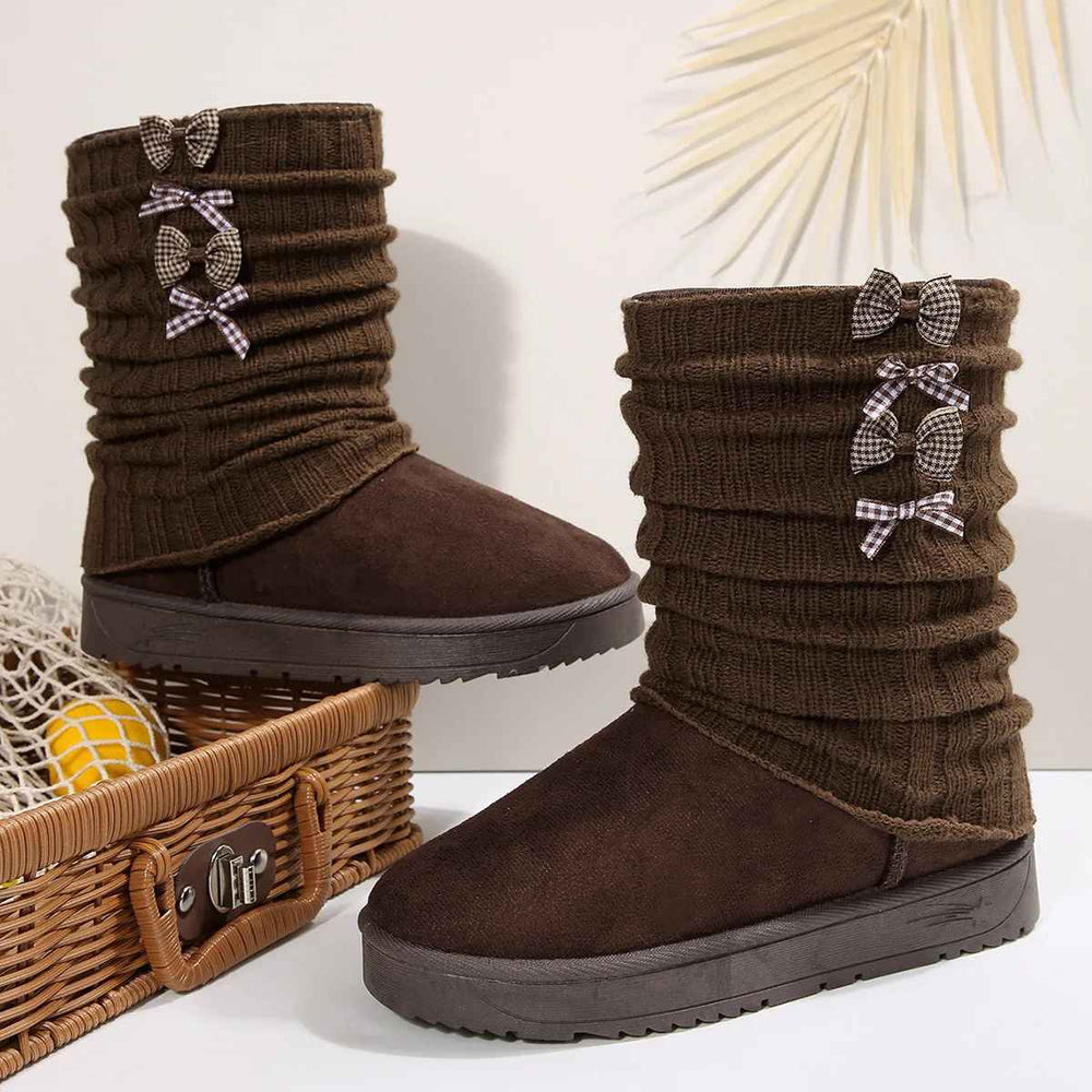 Tivorra | Women's Waterproof Winter Boots Knit Cuff - Dark Brown - Image 2