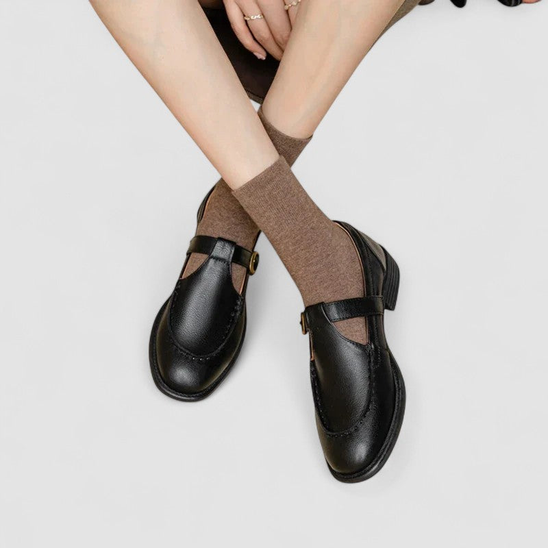 Trevelle | Women's Mary Jane Loafer T-Strap Flat - Black - Image 1
