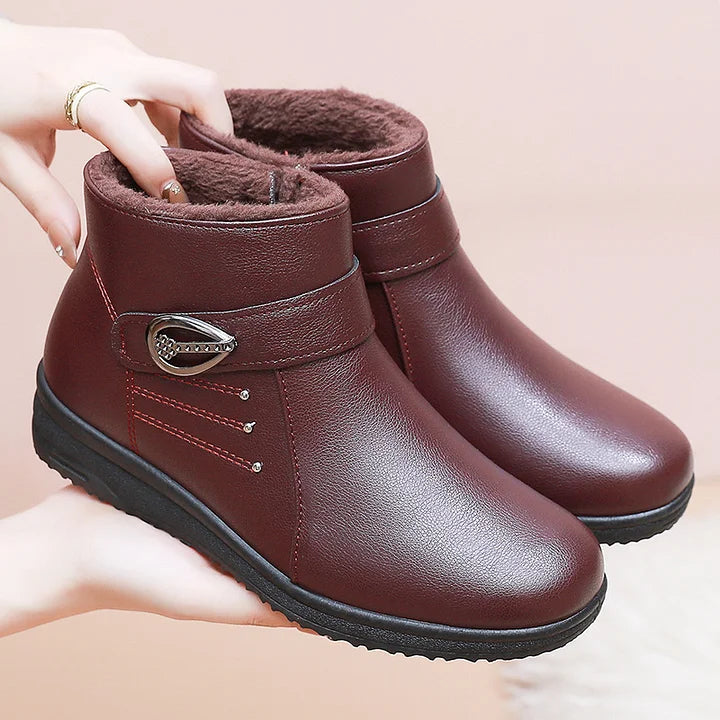 Trevona | Women's Fleece-Lined Winter Ankle Boots - Dark Brown - Image 2