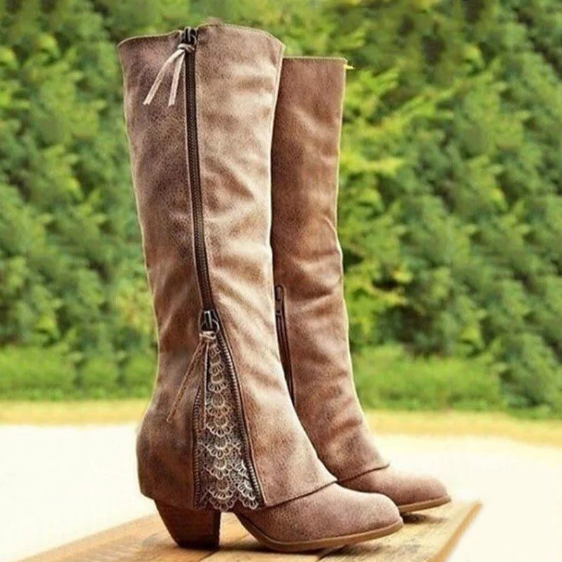 Valdreen | Women's Knee High Boots with Lace Detail - Image 1