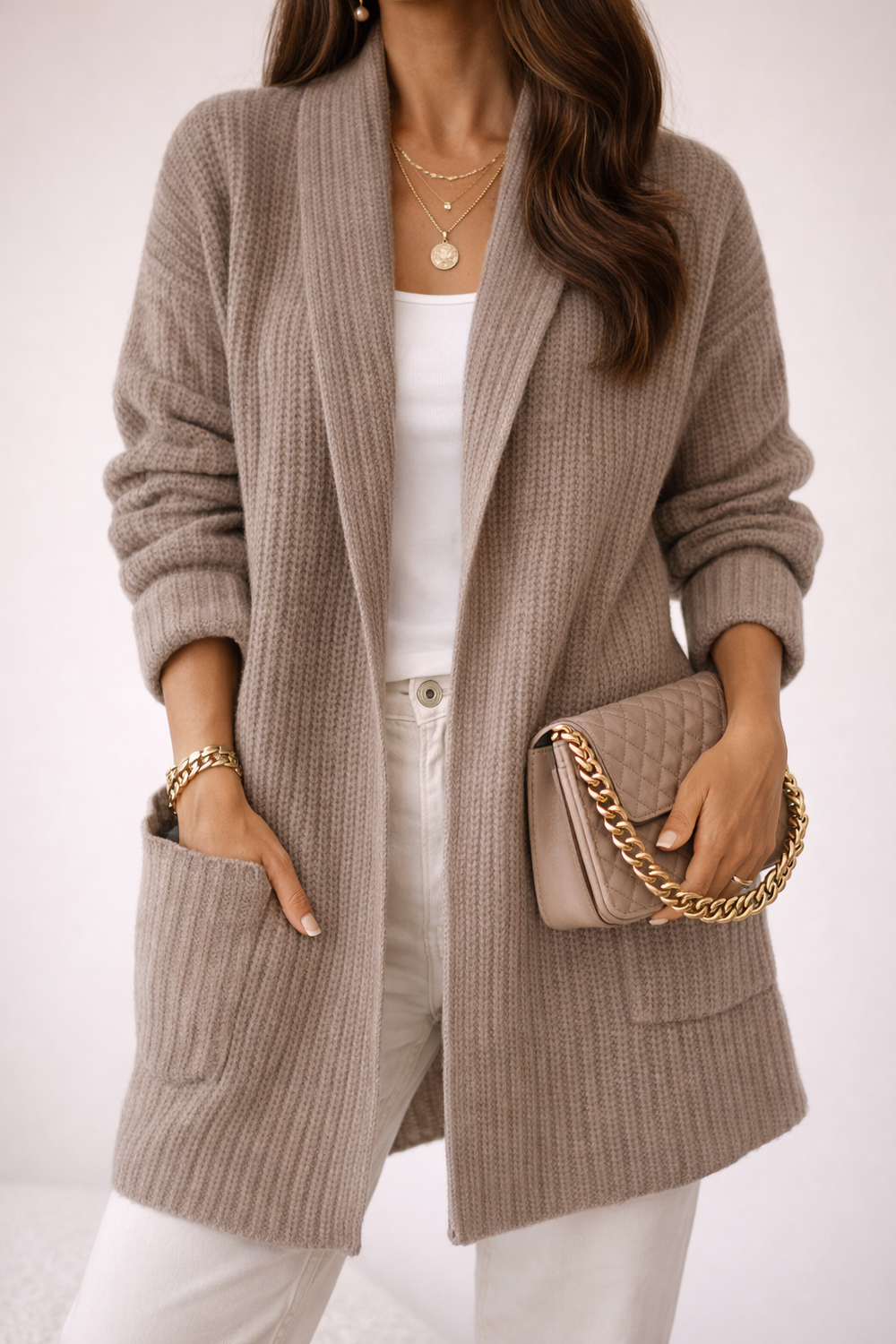 Veldara | Women's Oversized Open-Front Cardigan - Cream - Image 2