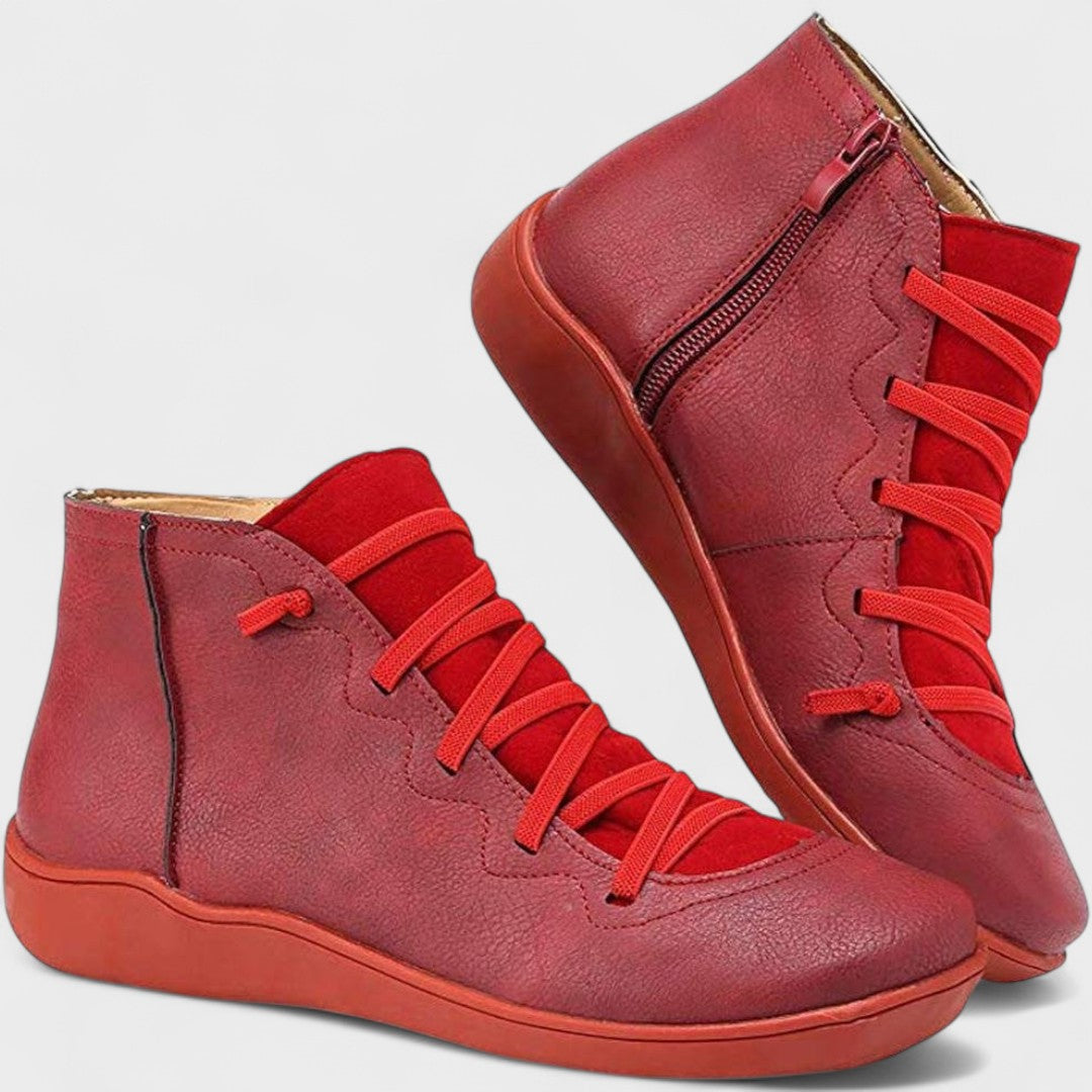 Veldenne | Women's Lace-Up Ankle Boots Side Zip - Red - Image 1