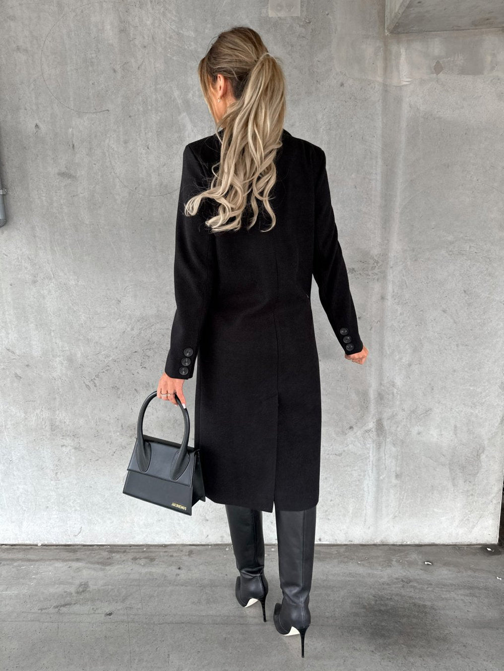 Veldora | Women's Double-Breasted Long Winter Coat - Black - Image 2