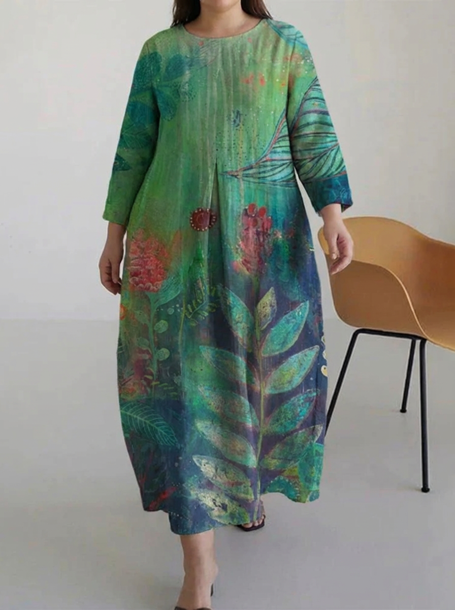 Veldris | Women's Floral Print Midi Dress Long Sleeve - Image 1