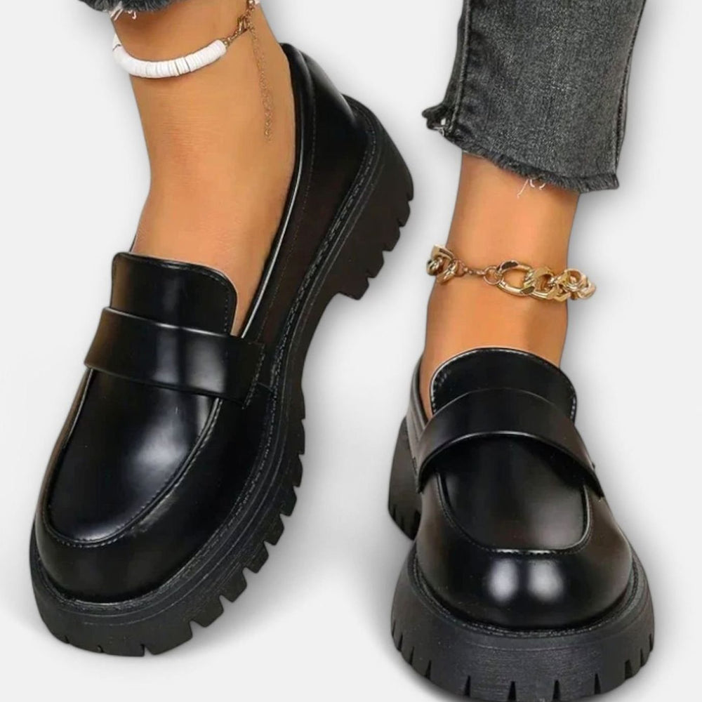 Veldris | Women's Platform Loafers Chunky Sole - Black - Image 2