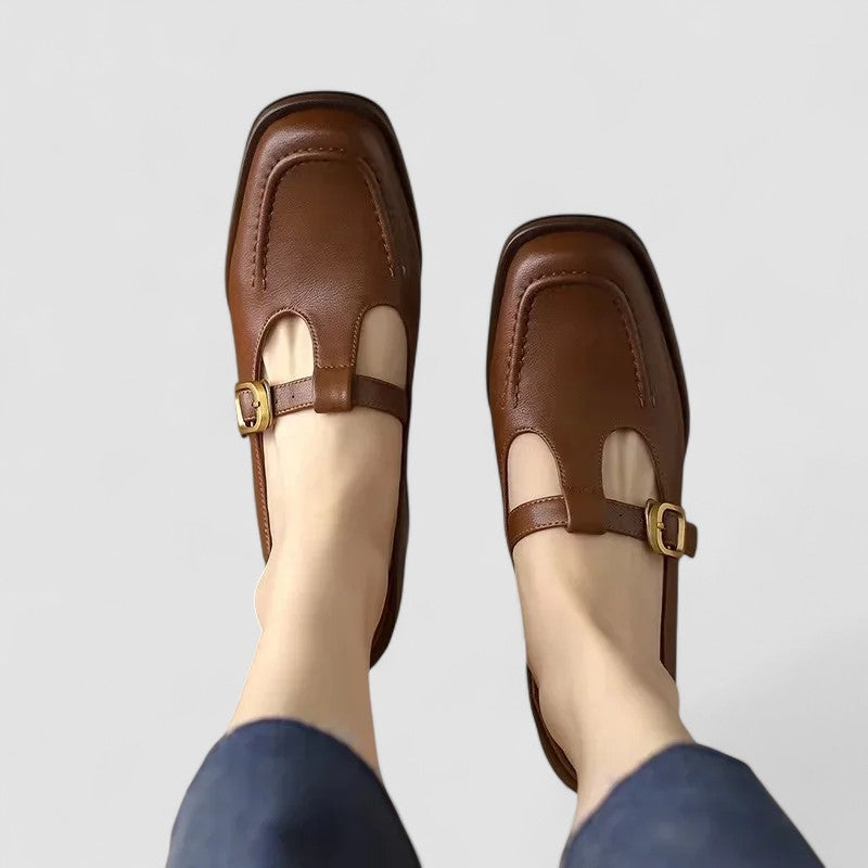 Veldrith | Women's Mary Jane T-Strap Block Heel Shoes - Brown - Image 1