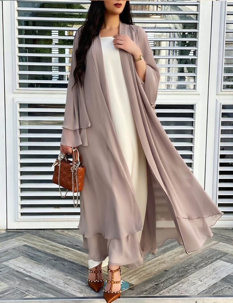 Veldwyn | Women's Open-Front Maxi Cardigan Duster - Taupe - Image 1