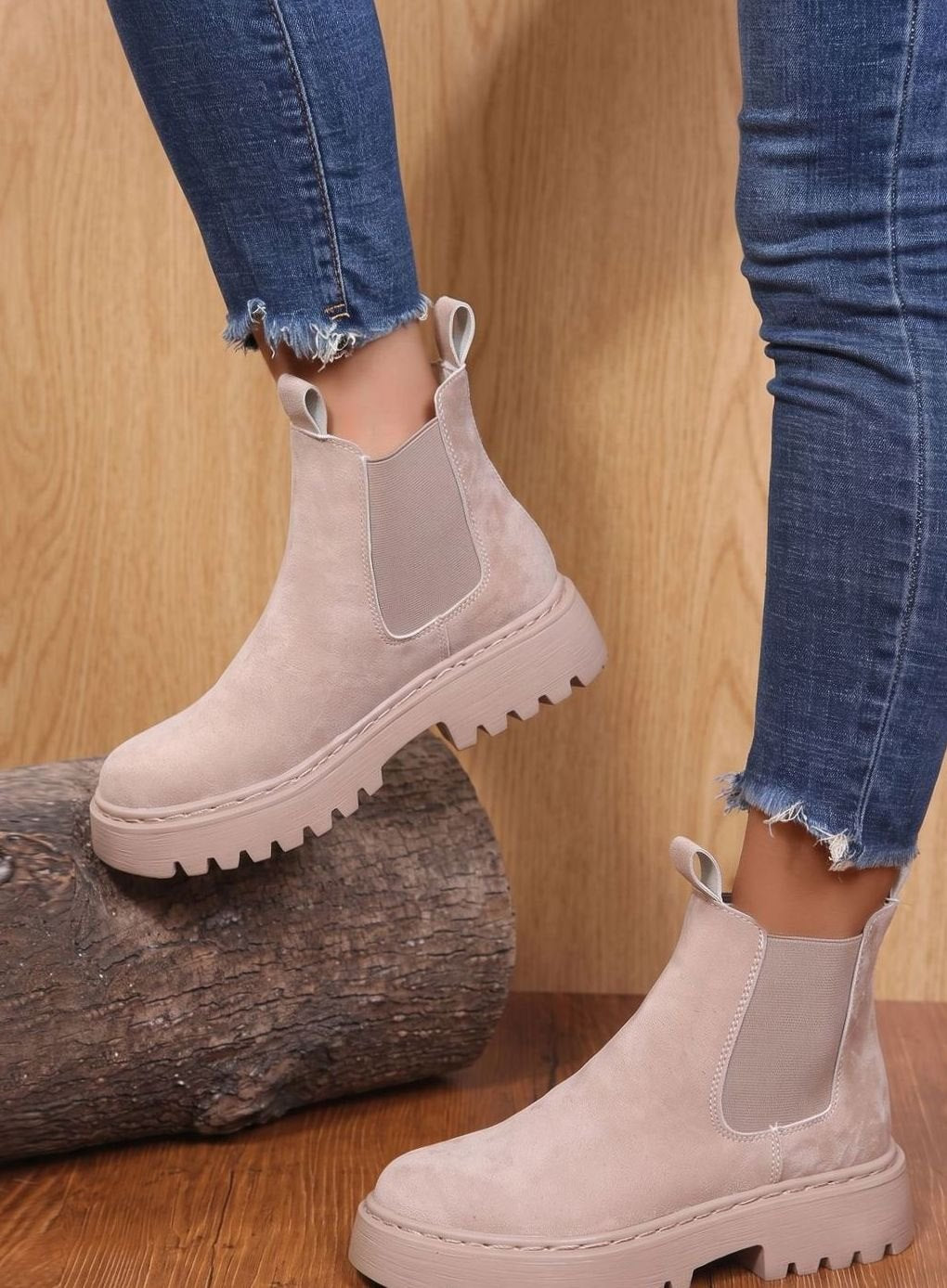 Velwynn | Women's Chelsea Ankle Boots Platform - Beige - Image 1