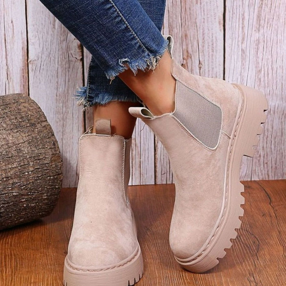 Velwynn | Women's Chelsea Ankle Boots Platform - Beige - Image 2