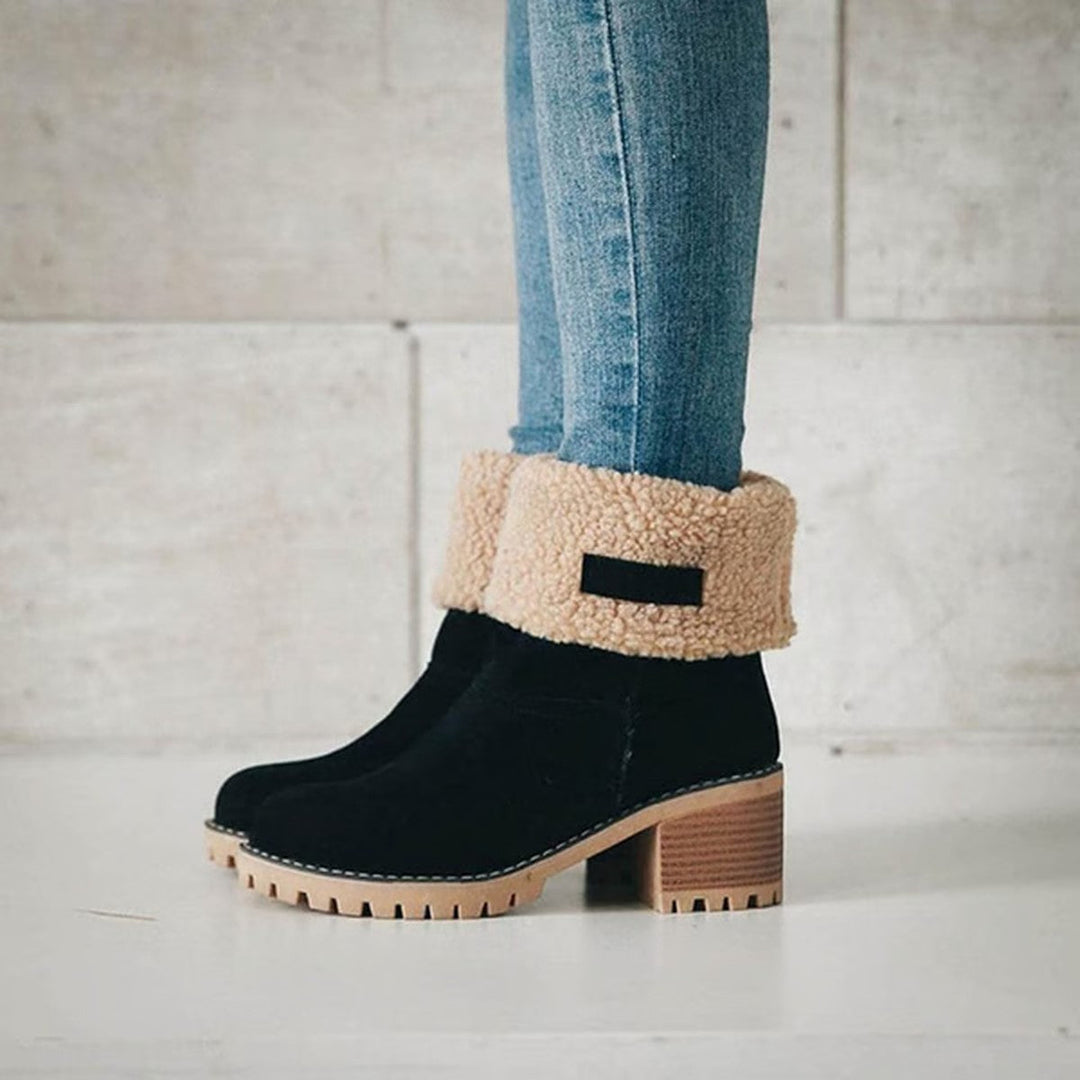 Verlowe | Women's Faux Fur Cuff Winter Ankle Boot - Black - Image 1
