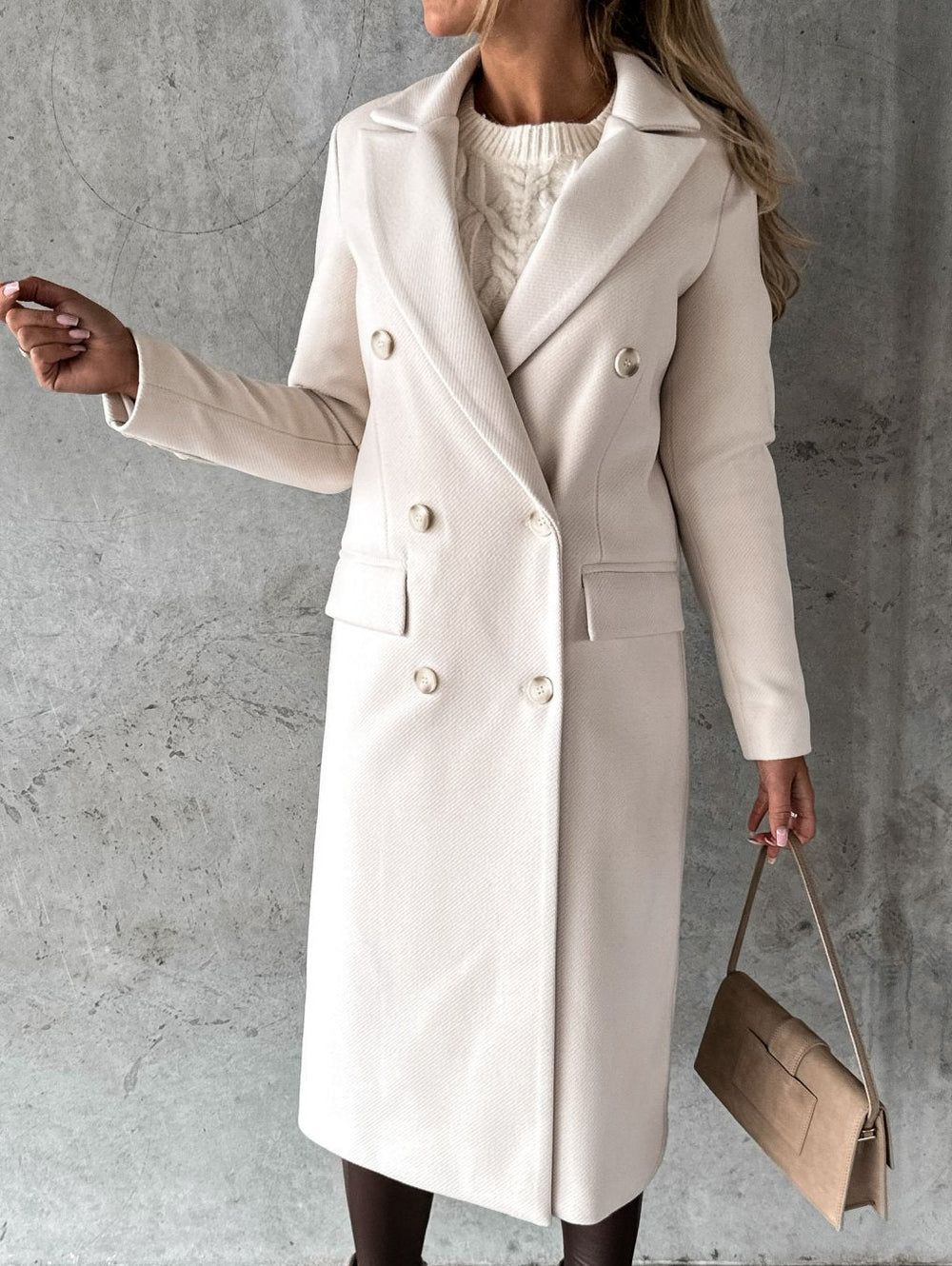 Vernaby | Women's Winter Coat Double-Breasted Long - Cream - Image 2
