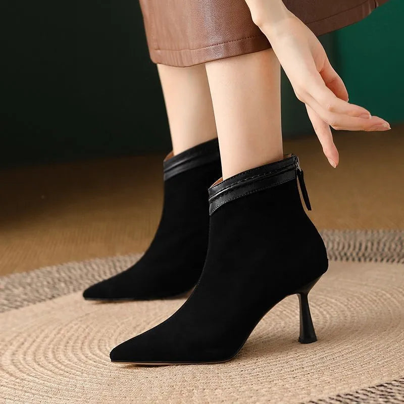 Vesparra | Women's Pointed Toe Ankle Boots - Black - Image 1