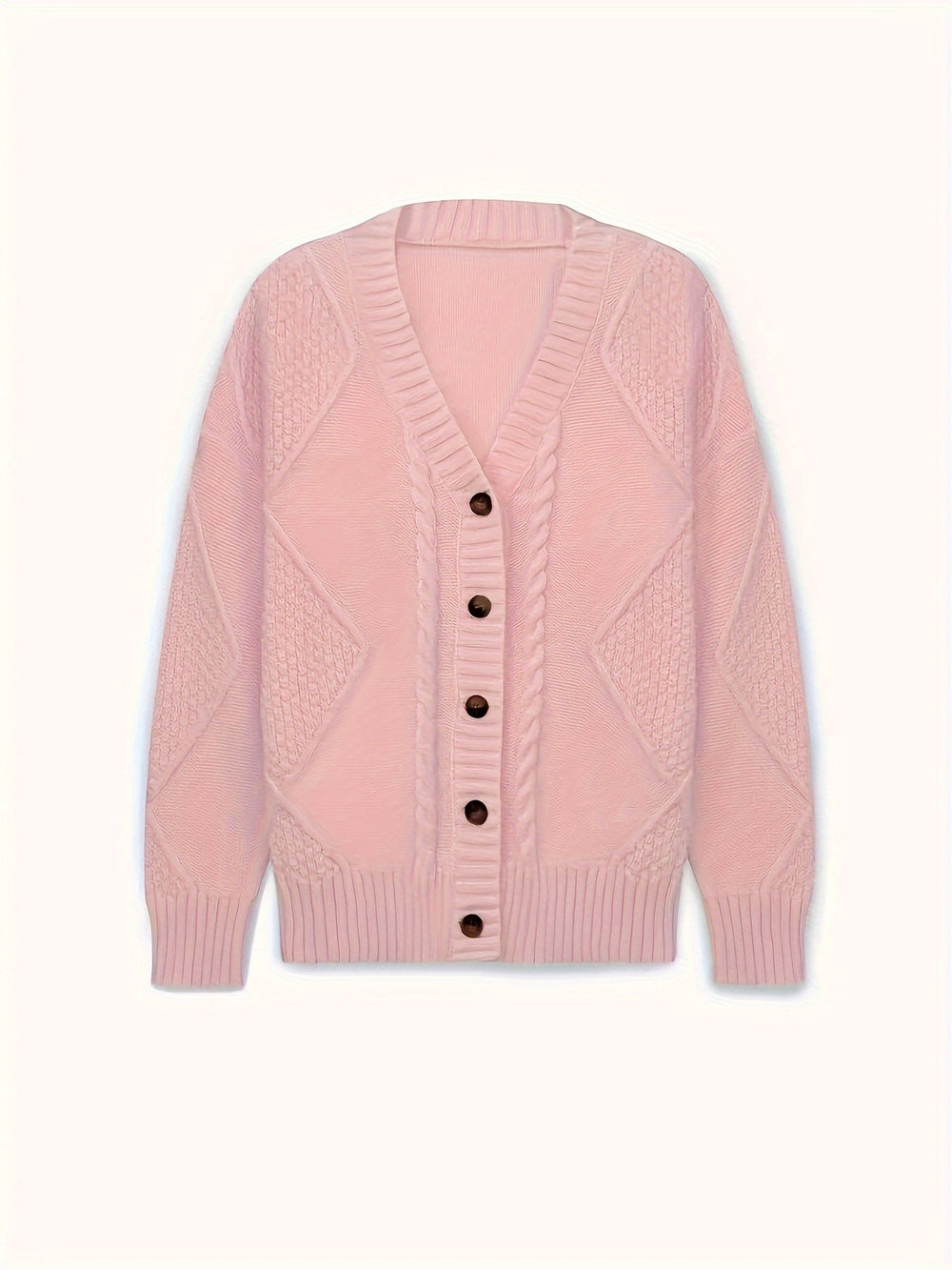Vespera | Women's Cable Knit Button Cardigan - Light Pink - Image 2