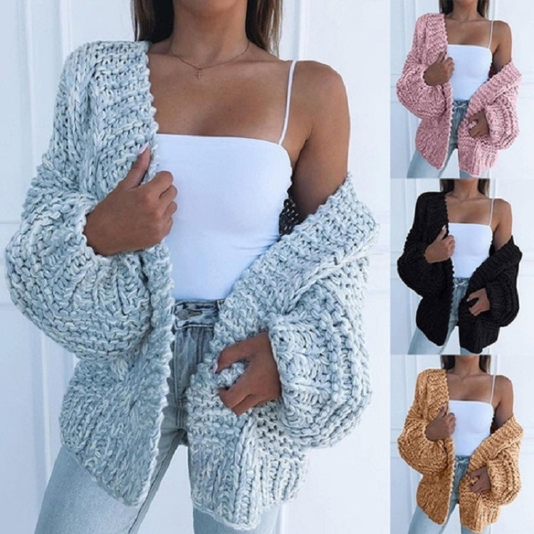 Vornella | Women's Oversized Chunky Knit Cardigan - Light Blue - Image 1