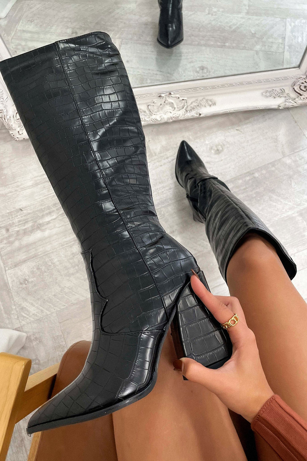 Vorrela | Women's Knee High Boots Croc - Black - Image 2