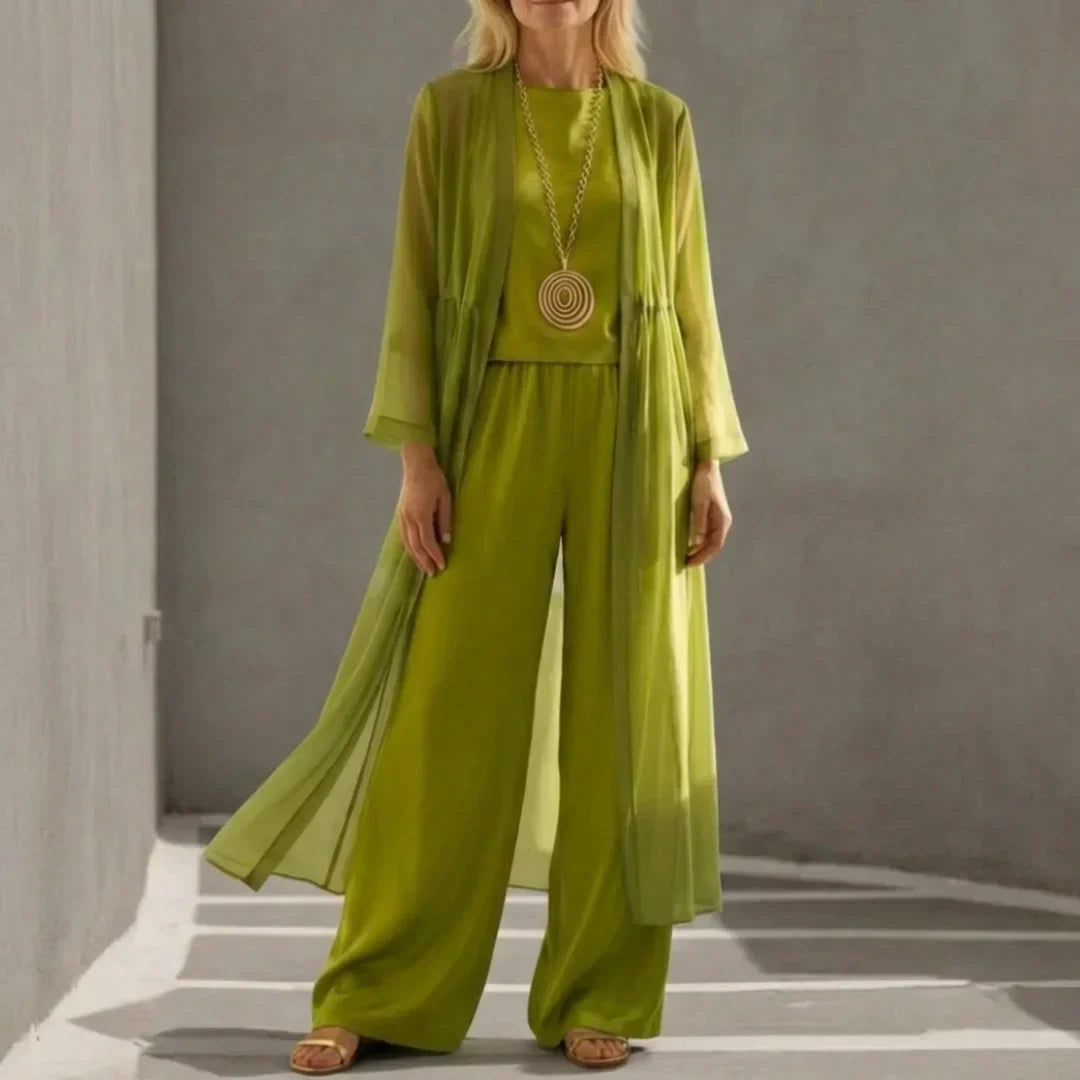 Vorrelyn | Women's Tunic Top Wide-Leg Pants Co-Ord Set - Olive Green - Image 1
