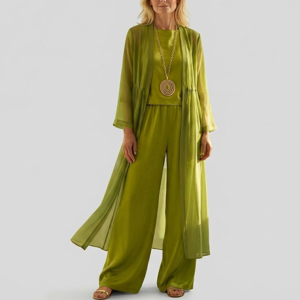 Vorrelyn | Women's Tunic Top Wide-Leg Pants Co-Ord Set - Olive Green - Image 2