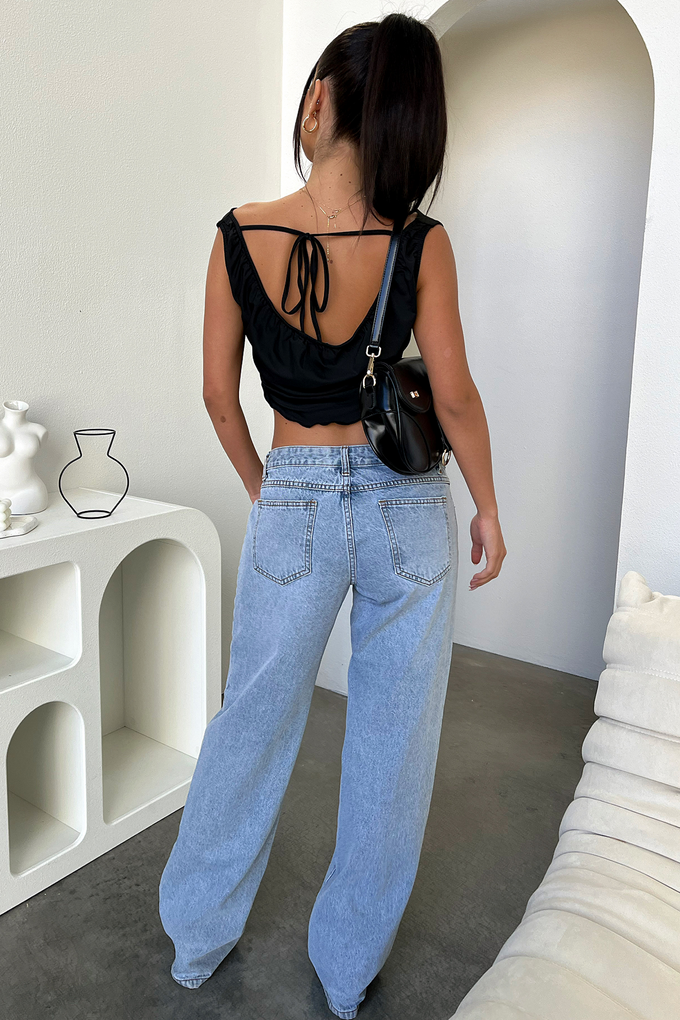 Vorrska | Women's Baggy Wide Leg Jeans Low Rise - Light Blue - Image 2