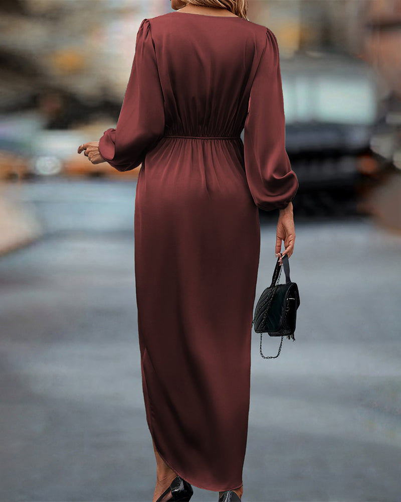 Vyndara | Women's Long Sleeve Wrap Midi Dress - Burgundy - Image 2