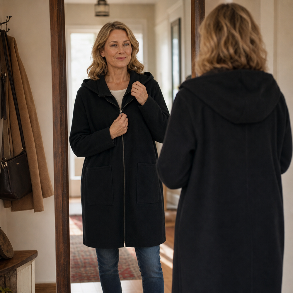 Wrenlora | Women's Hooded Winter Coat Mid-Length - Black - Image 2
