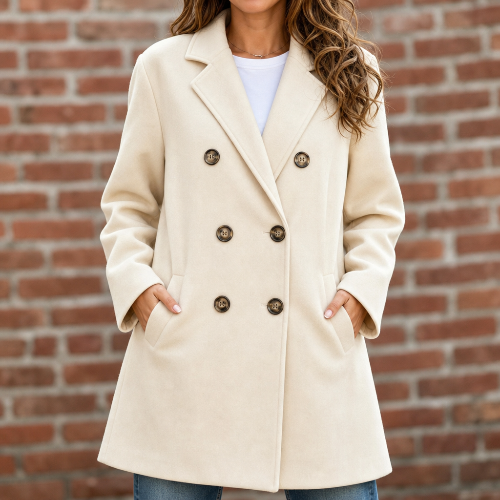Wrenova | Women's Double-Breasted Winter Coat - Cream - Image 1