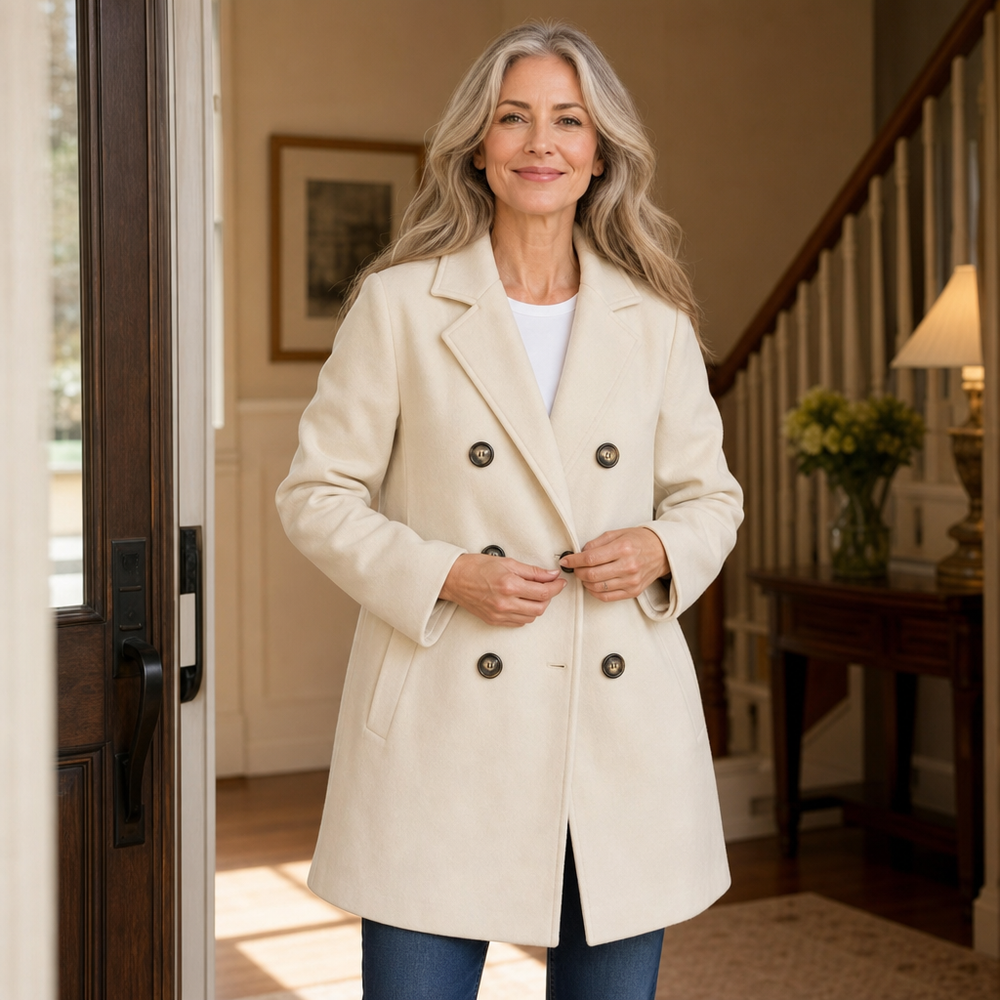 Wrenova | Women's Double-Breasted Winter Coat - Cream - Image 2