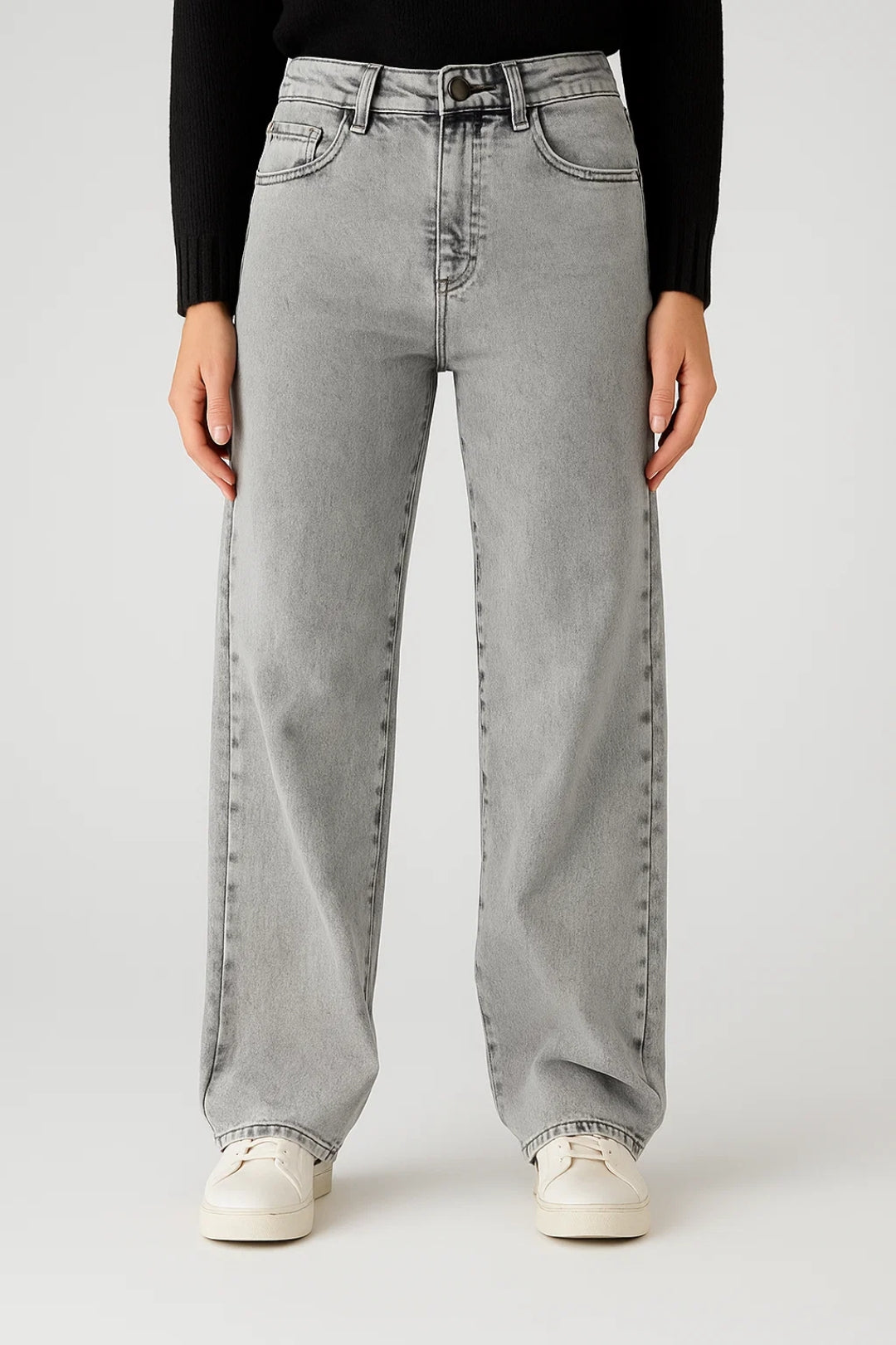 Zarvella | Women's Baggy Wide Leg Jeans - Grey - Image 1