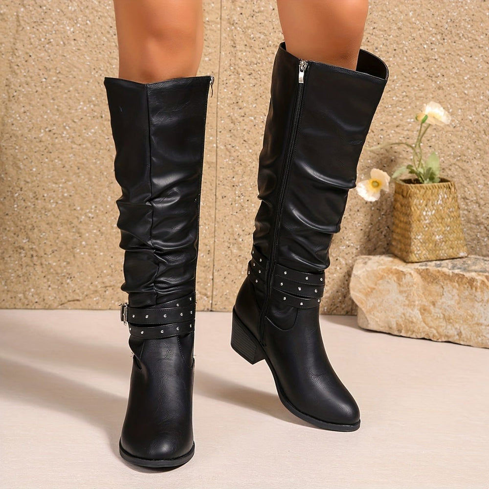 Zarvelle | Women's Slouchy Knee High Boots - Black - Image 2