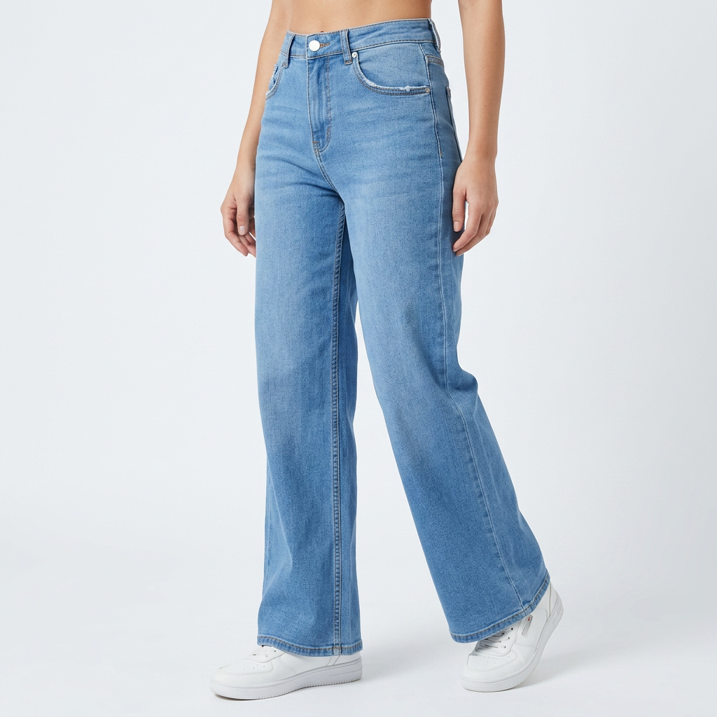 Zelveth | Women's Baggy Wide Leg Jeans - Light Blue - Image 1