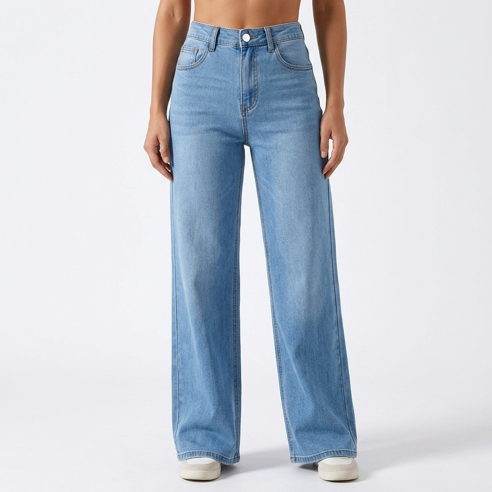 Zelveth | Women's Baggy Wide Leg Jeans - Light Blue - Image 2