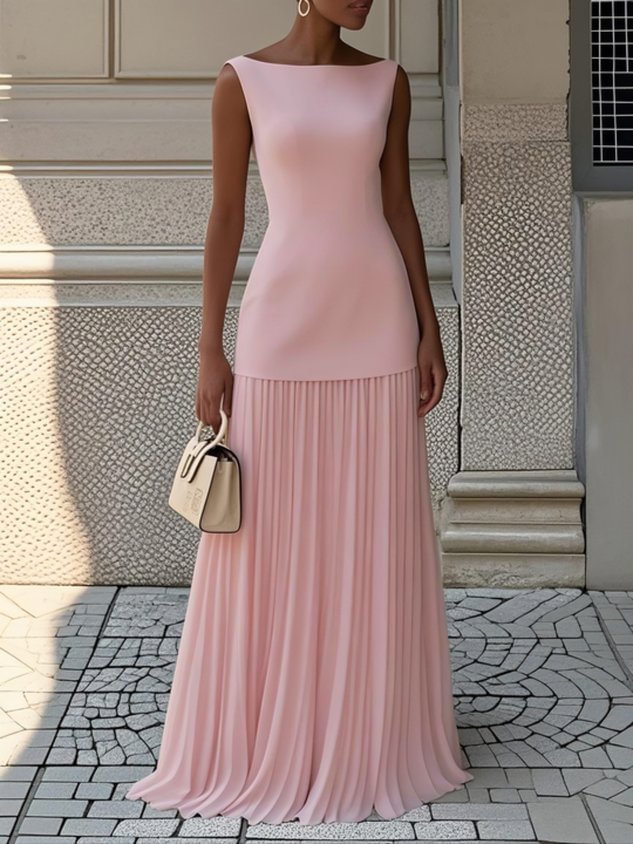 Zolvara | Women's Fall Wedding Guest Pleated Maxi Dress - Cream - Image 2