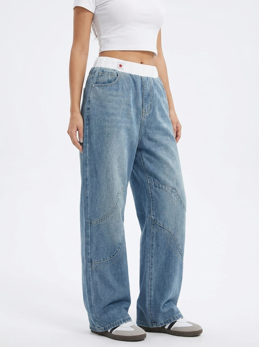 Zolvenne | Women's Baggy Wide Leg Jeans - Light Blue - Image 1