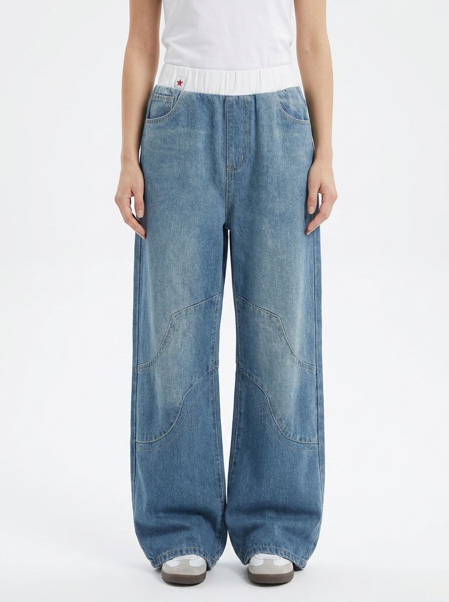 Zolvenne | Women's Baggy Wide Leg Jeans - Light Blue - Image 2
